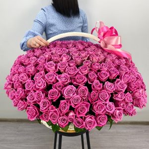 255 роз Аква в корзине