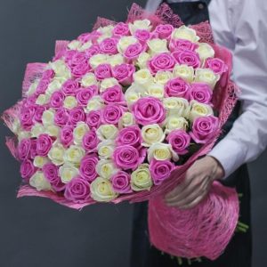 101 роза белая и розовая
